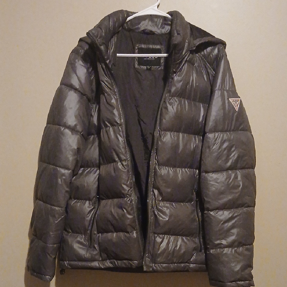 Guess Glossy Charcoal Puffer Jacket